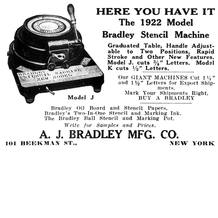 A. J. Bradley Mfg. Co., Advert, 1922