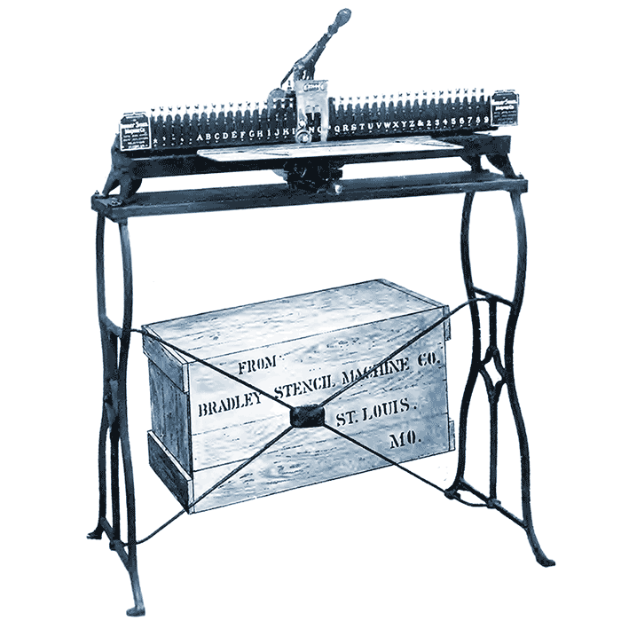 Bradley stencil machine, horizontal model, since 1893